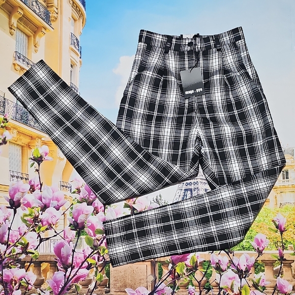Mags & Pye Black and White Plaid Pants Size 4 NEW - Picture 1 of 5